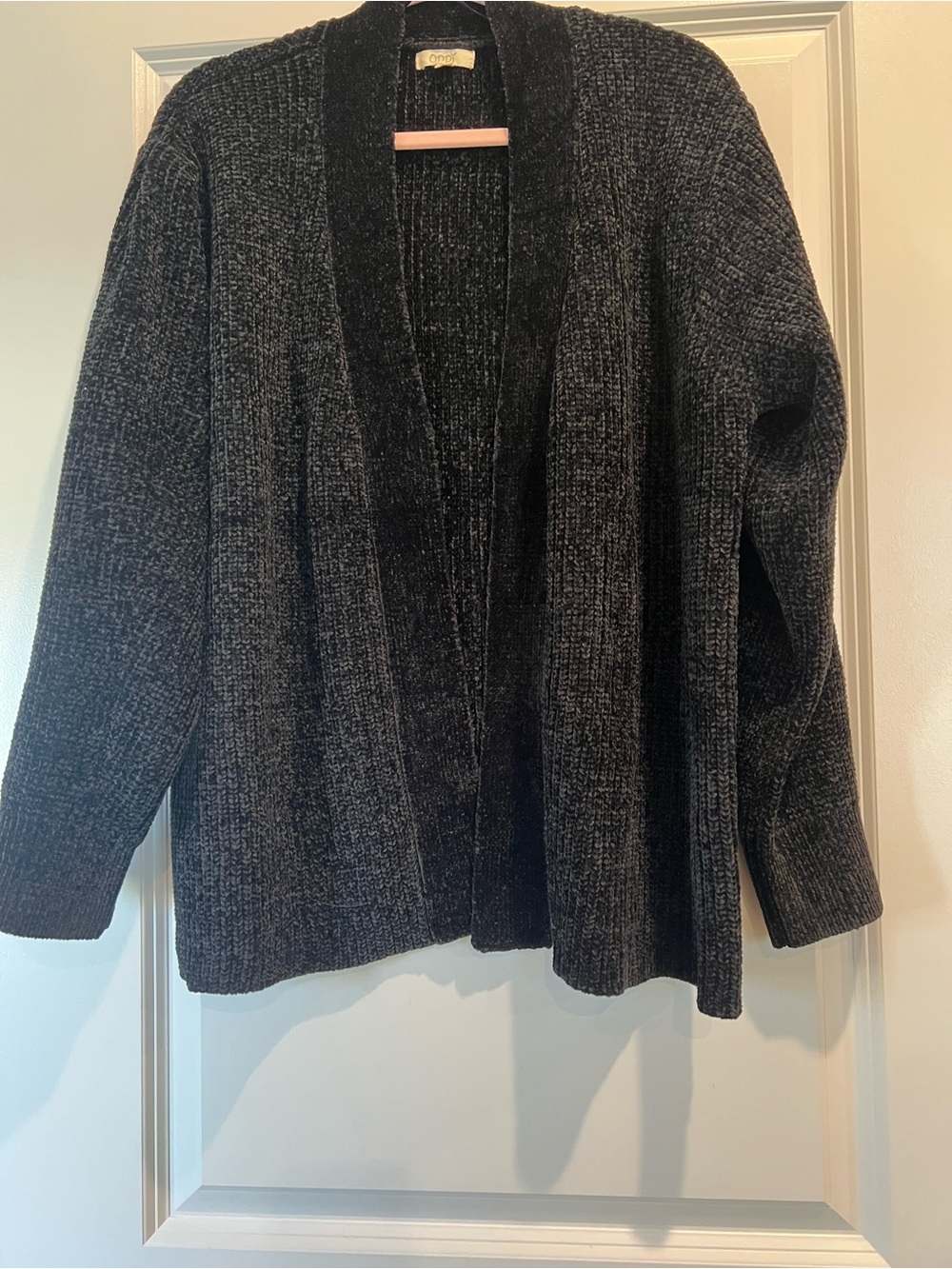ODDY Black Open-Front Women's Chenille Kbit Cardigan